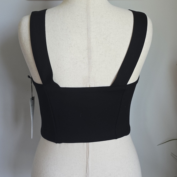 CAbi, New, Jet Black Bralette Faux Leather Ponte Knit Stretch Top Size Medium - Picture 8 of 12